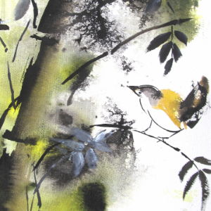 Yellow Bird - Watercolor/Ink - 11x15 in.