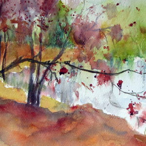 Autumn Dress in Red and Gold - Watercolor – 22x10 in.