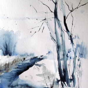 Winter's Silent Arrival - Watercolor/Ink - 10x12.5 in.